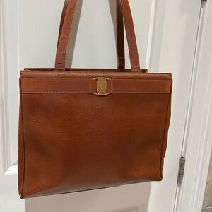 Ferragamo Brown Textured Leather Tote Bag